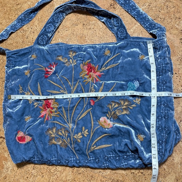 Johnny Was Aria Velvet Rayon Silk Floral Embroidered Tote Bag In Light Blue - Picture 12 of 16